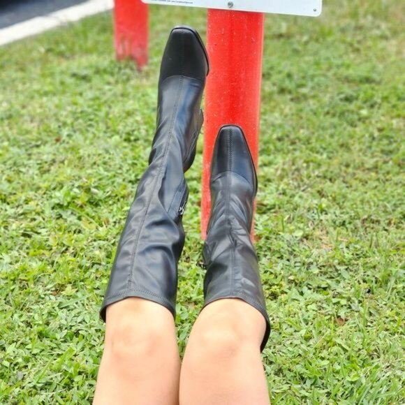 Women Mid Calf Square Toe Heel Boot Black Color - Picture 6 of 8